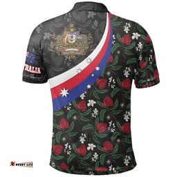 Polo Shirt, Australia Coat Of Arms with Waratah Patterns