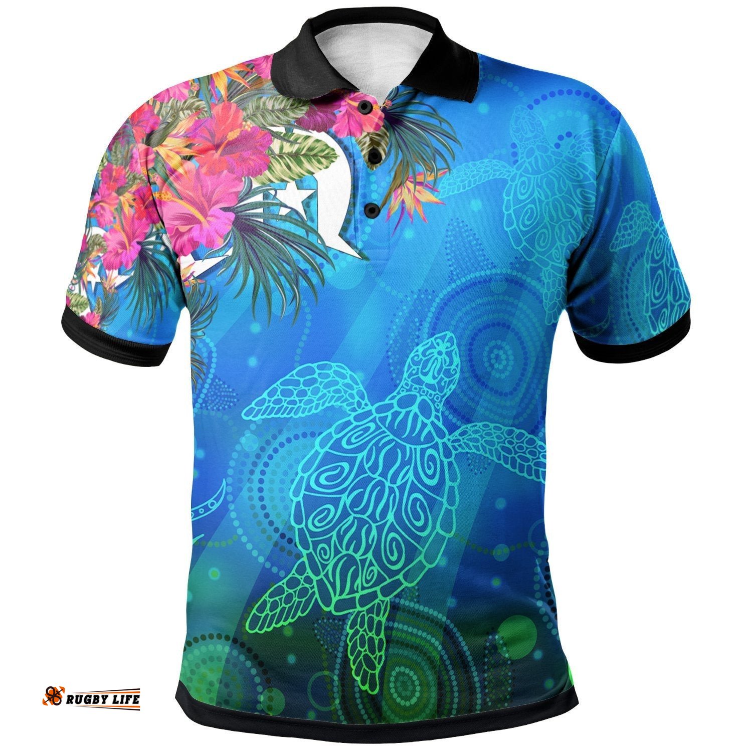 Polo - Torres Strait Blue Sea With Hibiscus