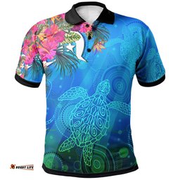 Polo - Torres Strait Blue Sea With Hibiscus