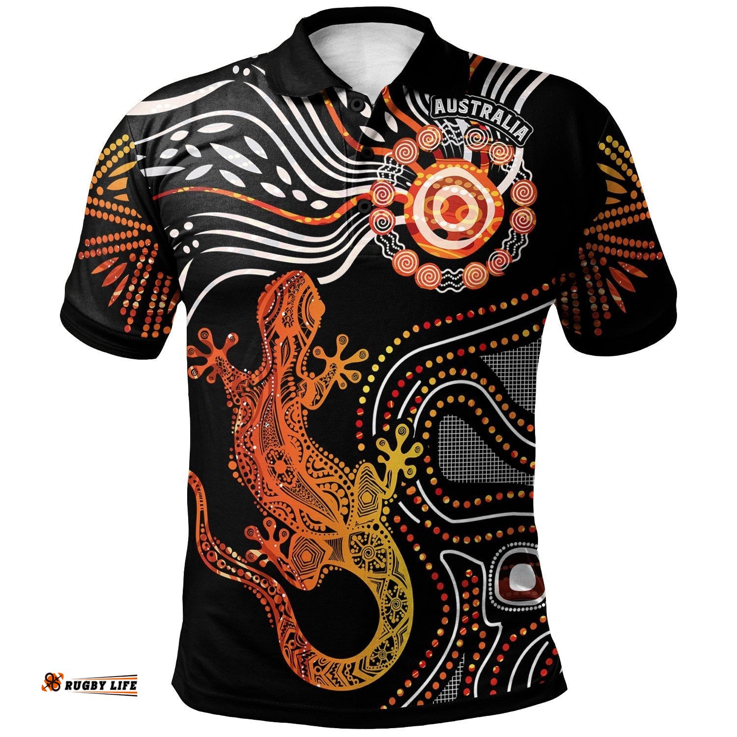 Aboriginal Polo Shirt - Lizard Sunshine