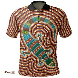 Aboriginal Polo Shirt, Lizard Dot Painting Patterns