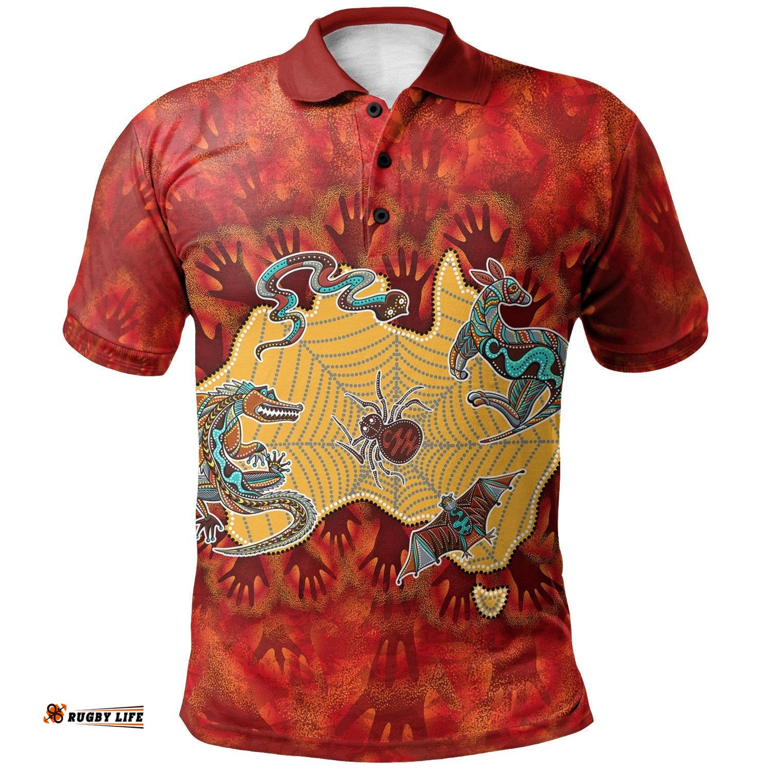 Aboriginal Polo Shirts - Australia Map Hand Patterns Spider Web