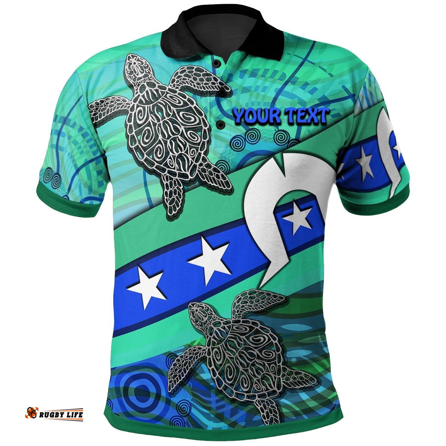 Personalised Polo Shirt - Torres Strait Flag And Turtle