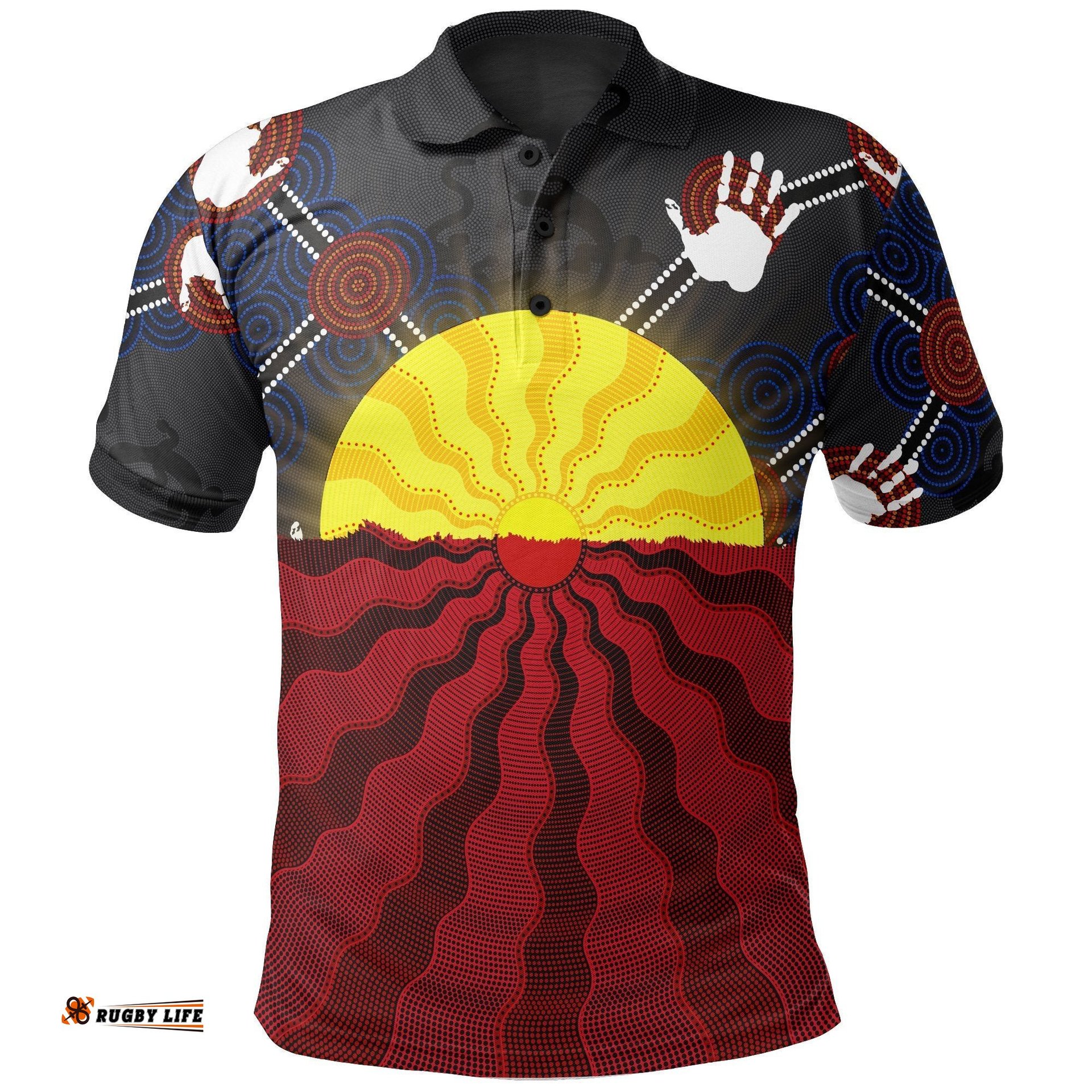 Aboriginal Polo Shirts, Aboriginal Lives Matter Flag Sun Dot Painting