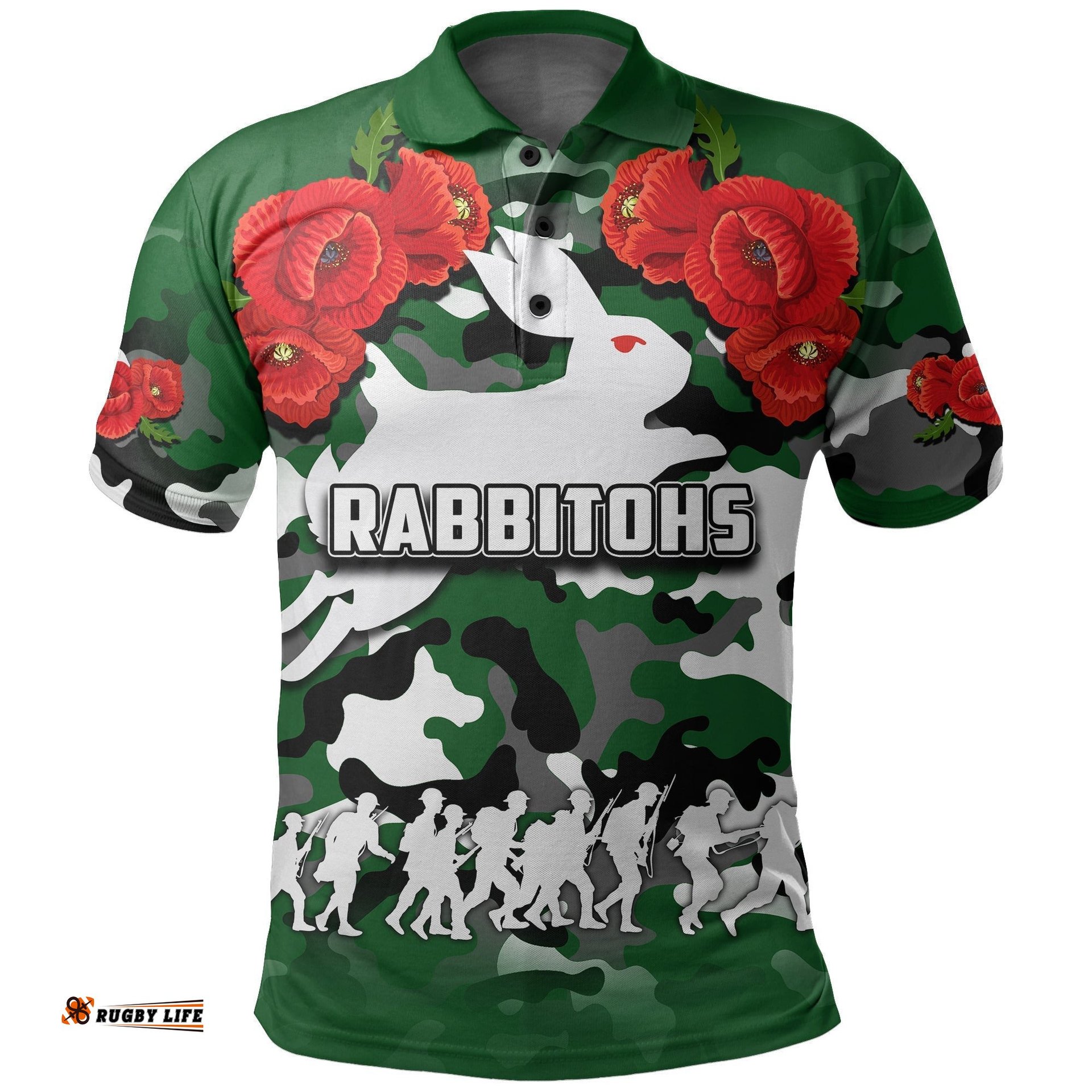 Anzac Day Polo Shirt Rabbitohs Army Style