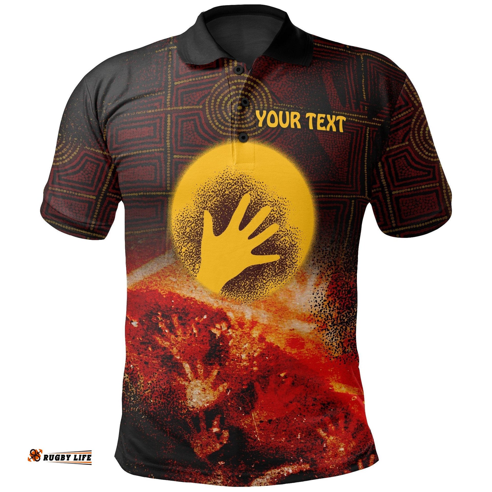 Custom Aboriginal Polo Shirt - Indigenous Flag Hand Art