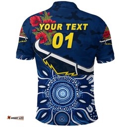 Custom Personalised North Queensland Cowboys ANZAC 2022 Polo Shirt Indigenous Vibes - Blue
