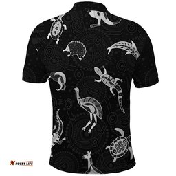 Aboriginal Art Polo Shirt Animals Australia Version Black