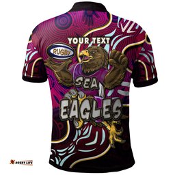 Sea Eagles Rugby Polo Shirt - Custom Eagles Rugby With Aboriginal Patterns Personalised Player And Number Polo Shirt