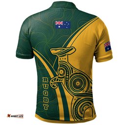 Rugby Polo Shirt - Australian Rugby Kangaroo & Aboriginal Patterns