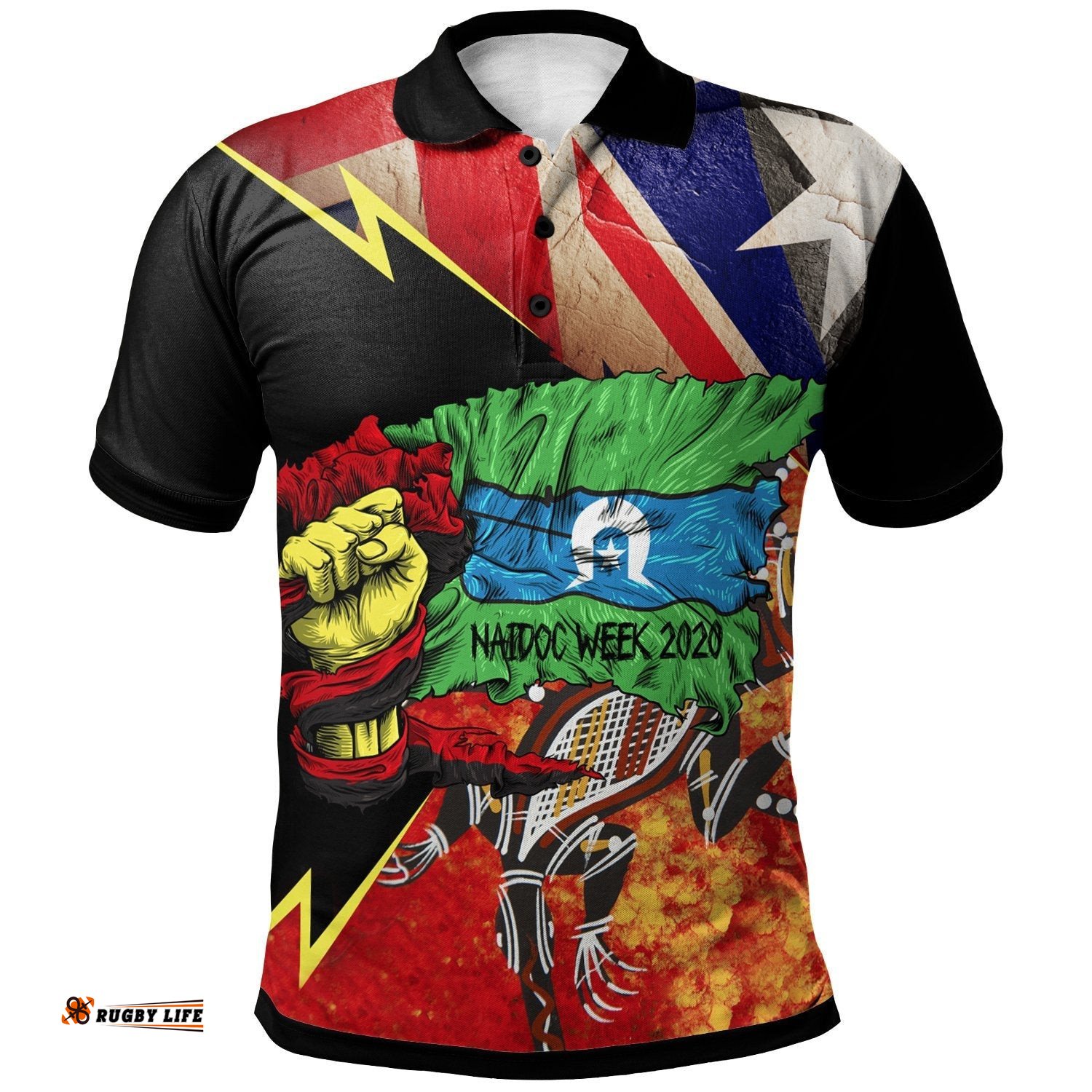 Polo Shirt, Aboriginal Crocodile & Flag Naidoc