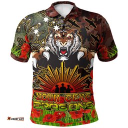 Tigers Rugby Polo Shirt - Custom Anzac Tigers with Remembrance Poppy and Indigenous Patterns Polo Shirt RLT13