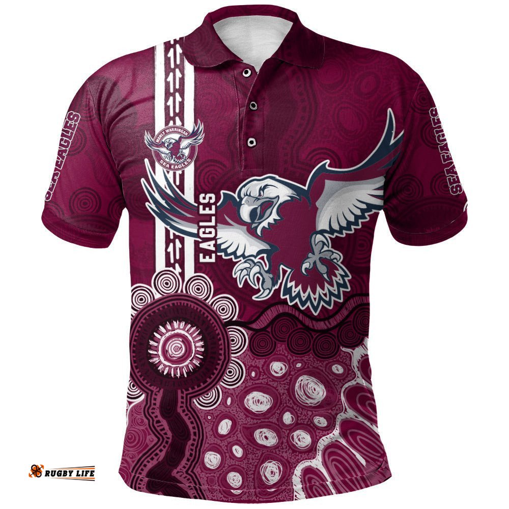 Manly Warringah Sea Eagles Aboriginal Polo Shirt Rugby Indigenous Kangaroo Tracks - NRL