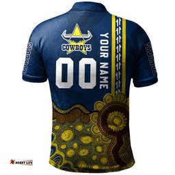 North Queensland Cowboys Aboriginal Polo Shirt Rugby Indigenous Kangaroo Tracks - NRL