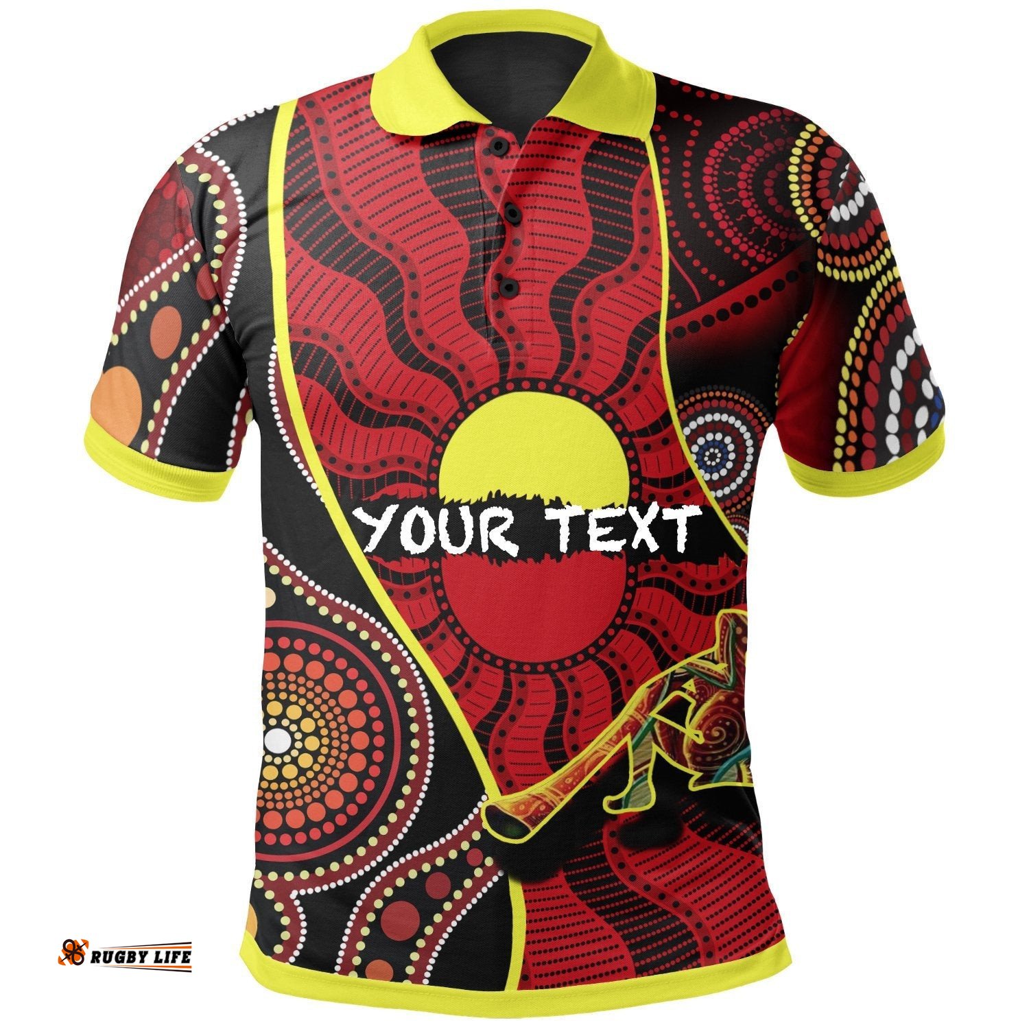 Custom Polo Shirt - Australia Aboriginal Dots With Didgeridoo