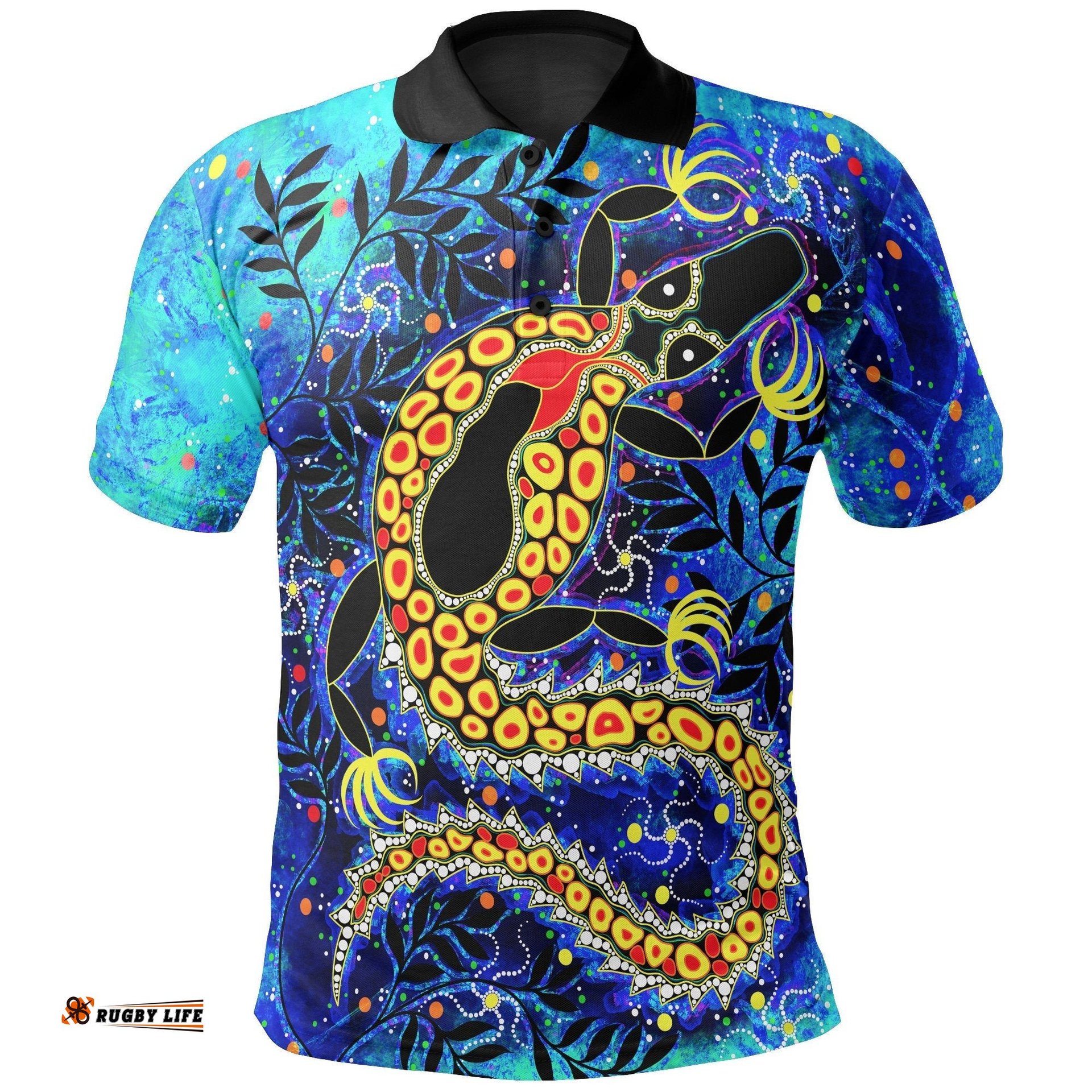 Aboriginal Polo Shirt - Indigenous Crocodile