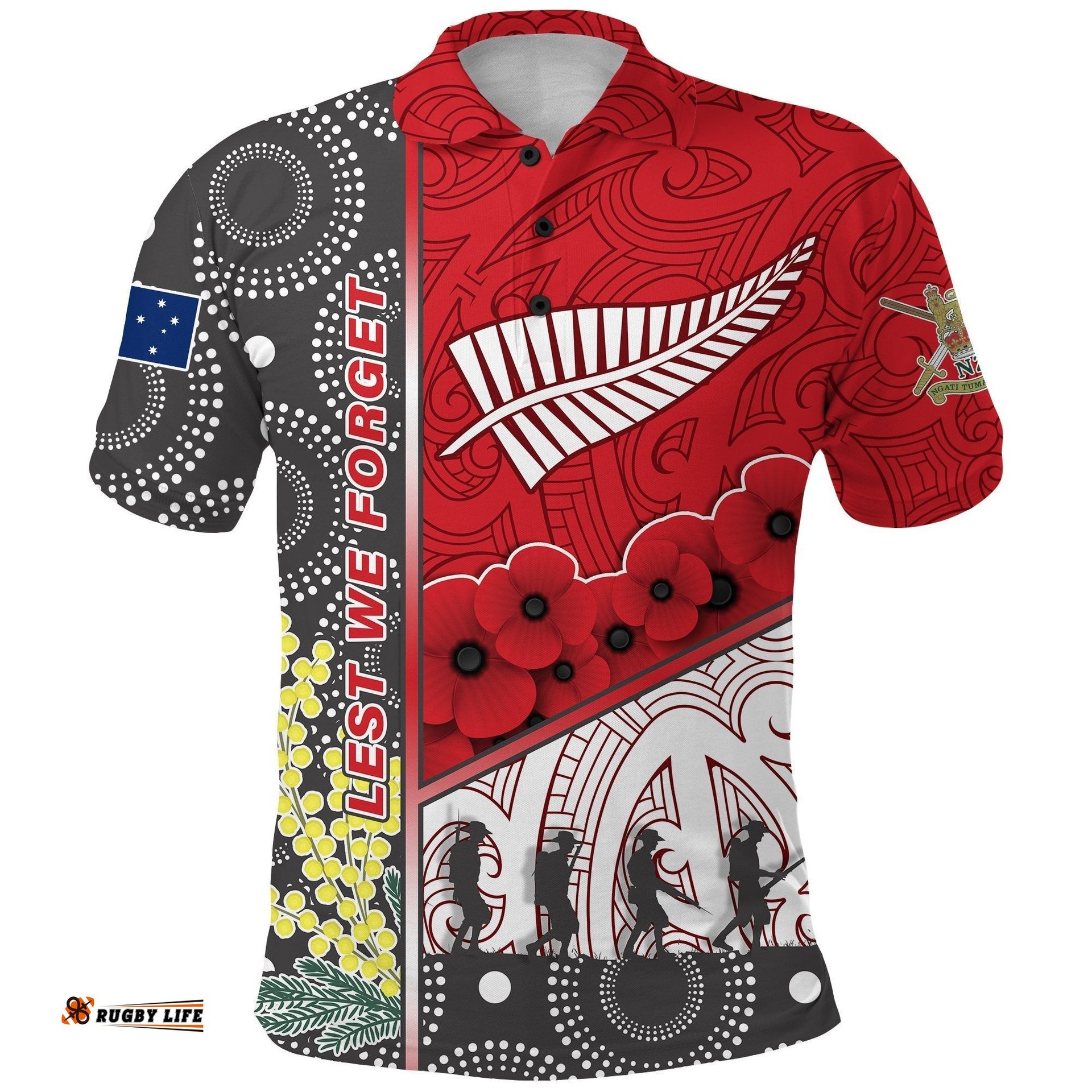 Anzac Day - Lest We Forget Polo Shirt Australia Indigenous and New Zealand Maori - Red
