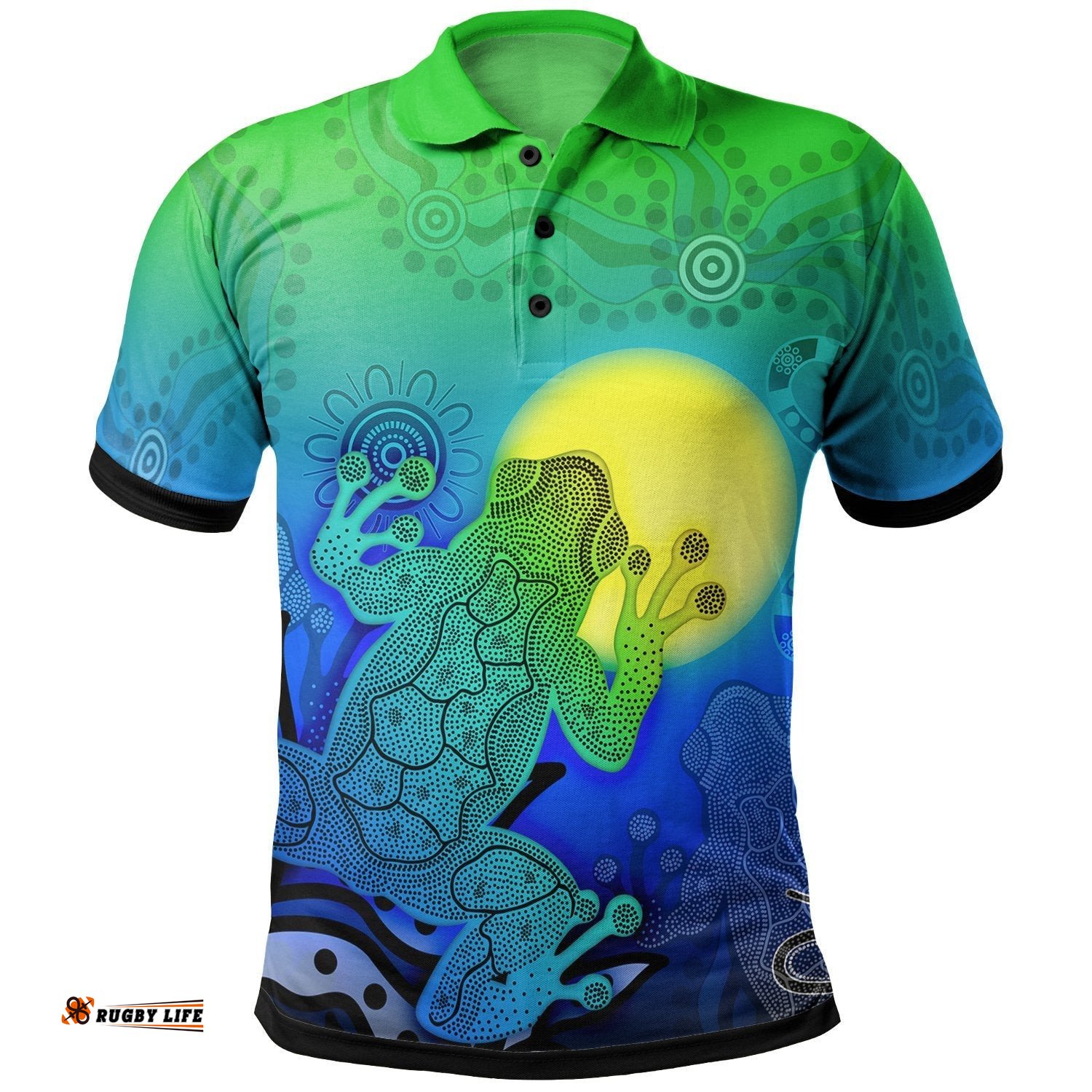 Aboriginal Polo Shirts - Indigenous Frog Blue