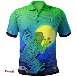 Aboriginal Polo Shirts - Indigenous Frog Blue