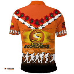 Perth Scorchers ANZAC 2022 Polo Shirt Camouflage With Poppy -