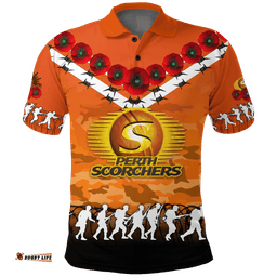 Perth Scorchers ANZAC 2022 Polo Shirt Camouflage With Poppy -