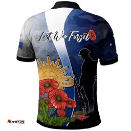 Anzac Day Polo Shirt - Lest We Forget Poppy Flower