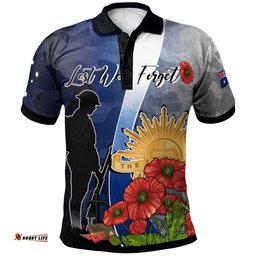 Anzac Day Polo Shirt - Lest We Forget Poppy Flower