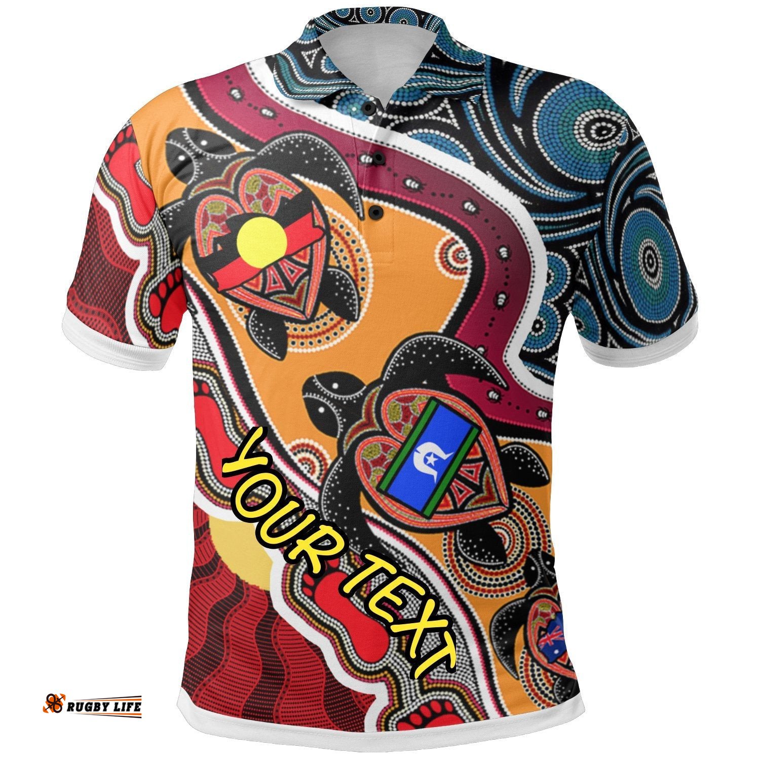 Custom Polo Shirt - Australia Aboriginal Dots With Turtle and NAIDOC Flags