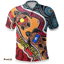 Custom Polo Shirt - Australia Aboriginal Dots With Turtle and NAIDOC Flags