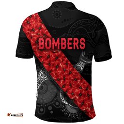 Essendon Bombers Polo Shirt Anzac Day Indigenous - Black