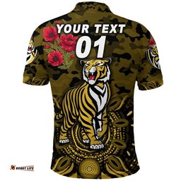 Custom Personalised Richmond Tigers ANZAC Polo Shirt Indigenous Vibes - Black