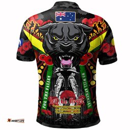 Panthers Rugby Anzac Day Watercolour Polo Shirt - Custom Remembrance Chocolate Soldiers With Poppy Flower RLT13