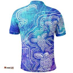 Aboriginal Polo Shirt - Sea Turtle With Indigenous Patterns Blue