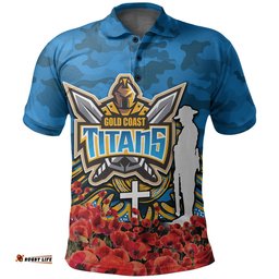 Gold Coast Titans Polo Shirt Anzac Day Poppy Flowers With Army Patterns