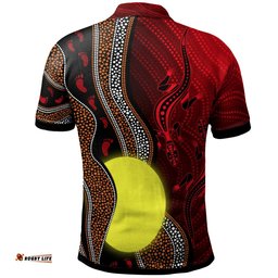 Aboriginal Polo Shirt - Aboriginal Flag Lizard Dot Painting Style