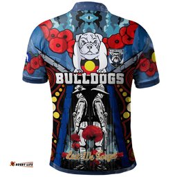 Bulldogs Aboriginal Rugby Anzac Day Custom Polo Shirt - Remembrance Indigenous Bulldogs With Poppy Flower Watercolour Style RLT13