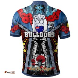 Bulldogs Aboriginal Rugby Anzac Day Custom Polo Shirt - Remembrance Indigenous Bulldogs With Poppy Flower Watercolour Style RLT13