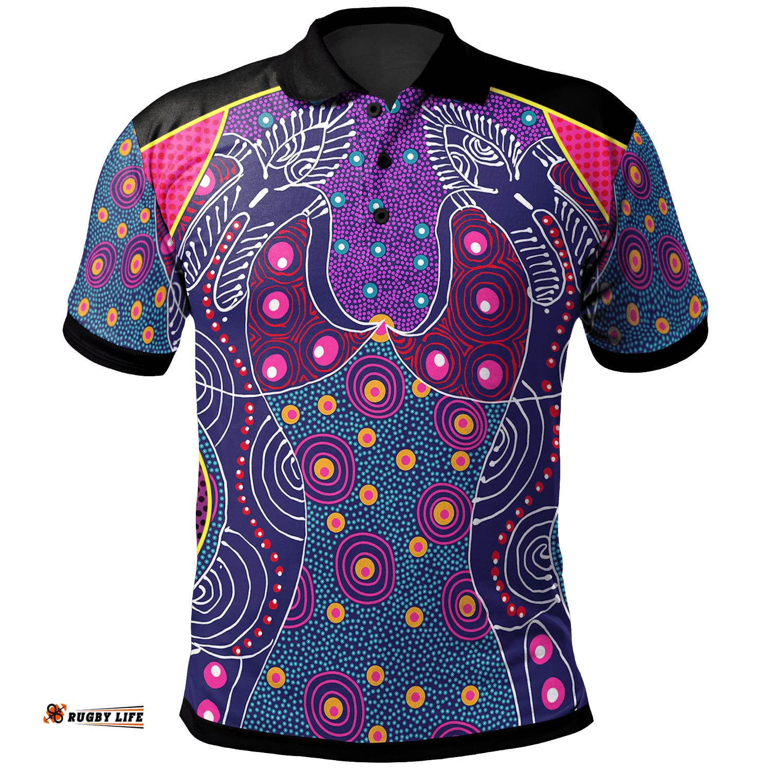 Polo Shirt - Aboriginal Sublimation Dot Pattern Style Violet