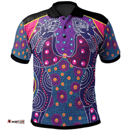 Polo Shirt - Aboriginal Sublimation Dot Pattern Style Violet