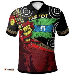 Custom Text Breakout Polo Shirts - Aboriginal Flags & Dot Acrylic Paint Style Naidoc - Unisex