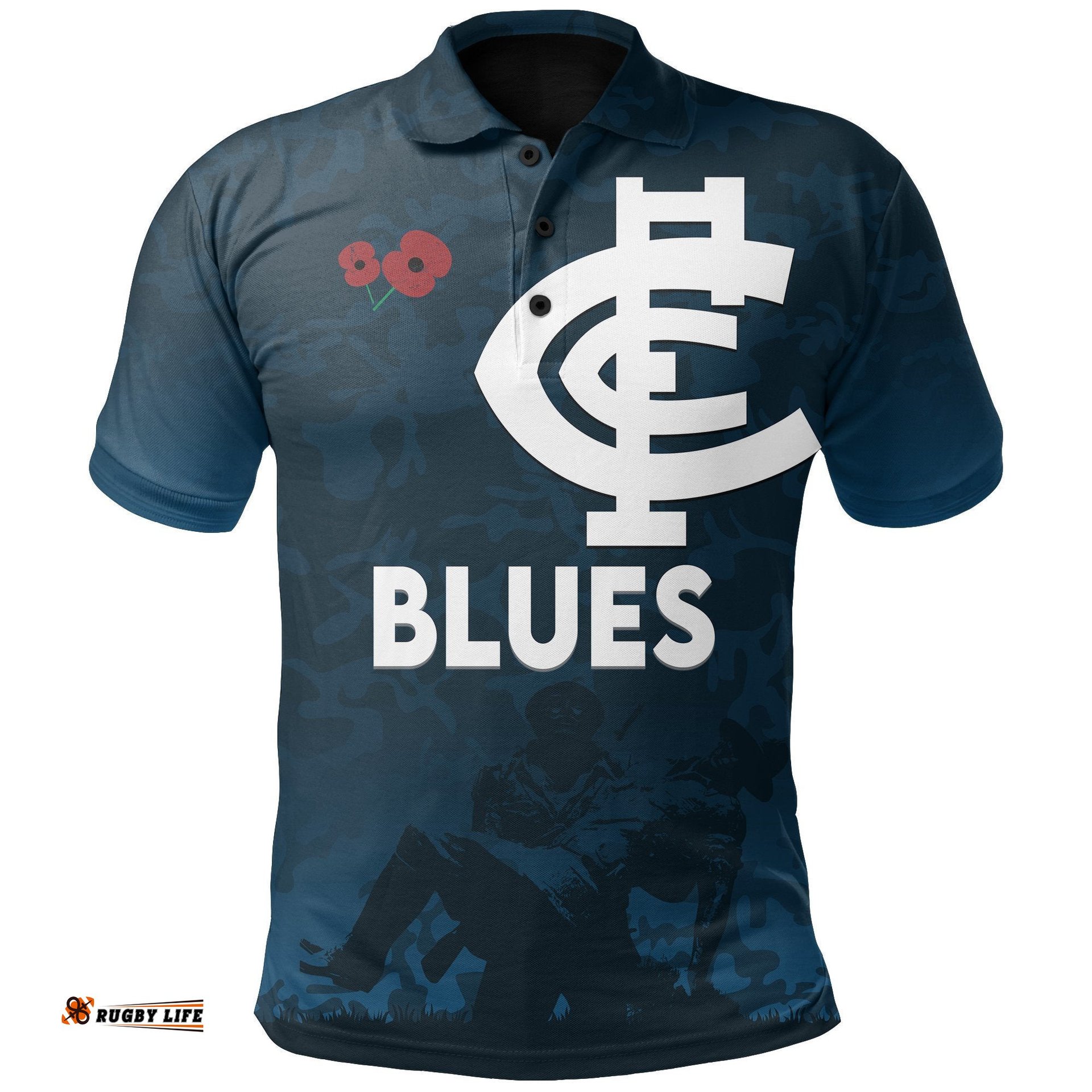Australia Polo Shirt Carlton Blues Anzac Day