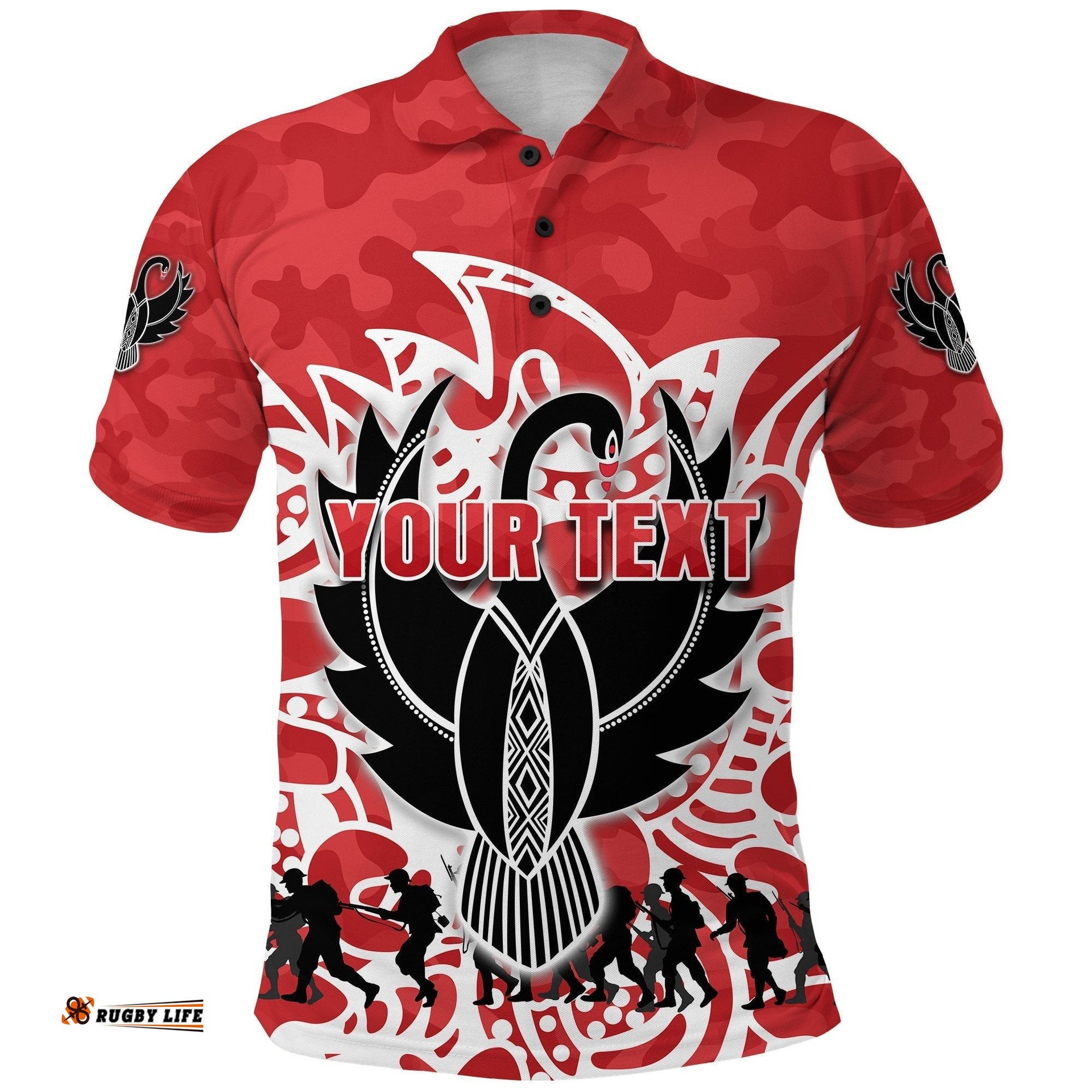Custom Personalised Sydney Swans Polo Shirt Anzac Day Simple Indigenous