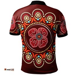 Aboriginal Polo Shirt -  Aboriginal Dot Art Painting With Red Poppy Flower