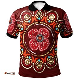 Aboriginal Polo Shirt -  Aboriginal Dot Art Painting With Red Poppy Flower