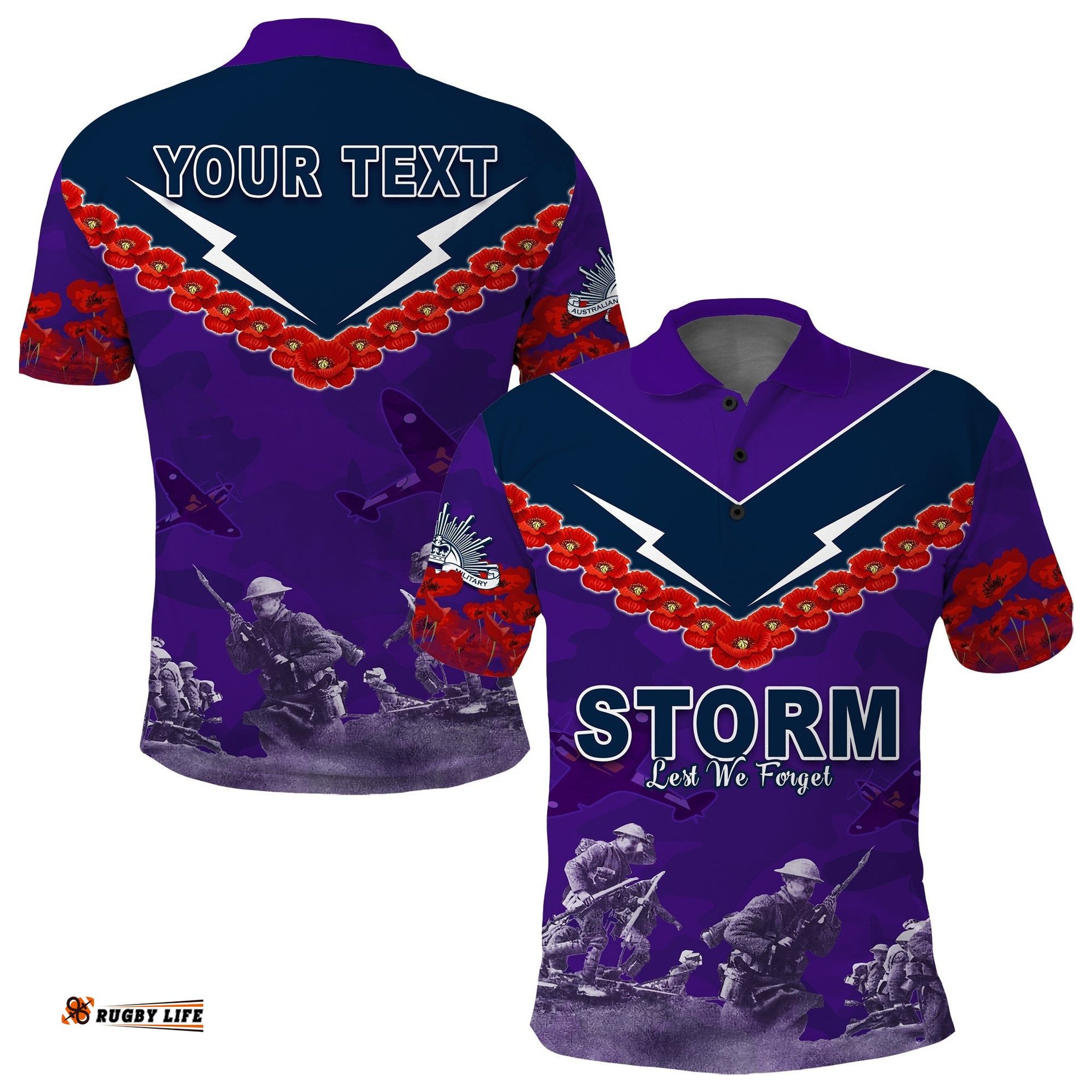 Custom Personalised Storm Anzac Day Polo Shirt Australian Soldiers Remember Them