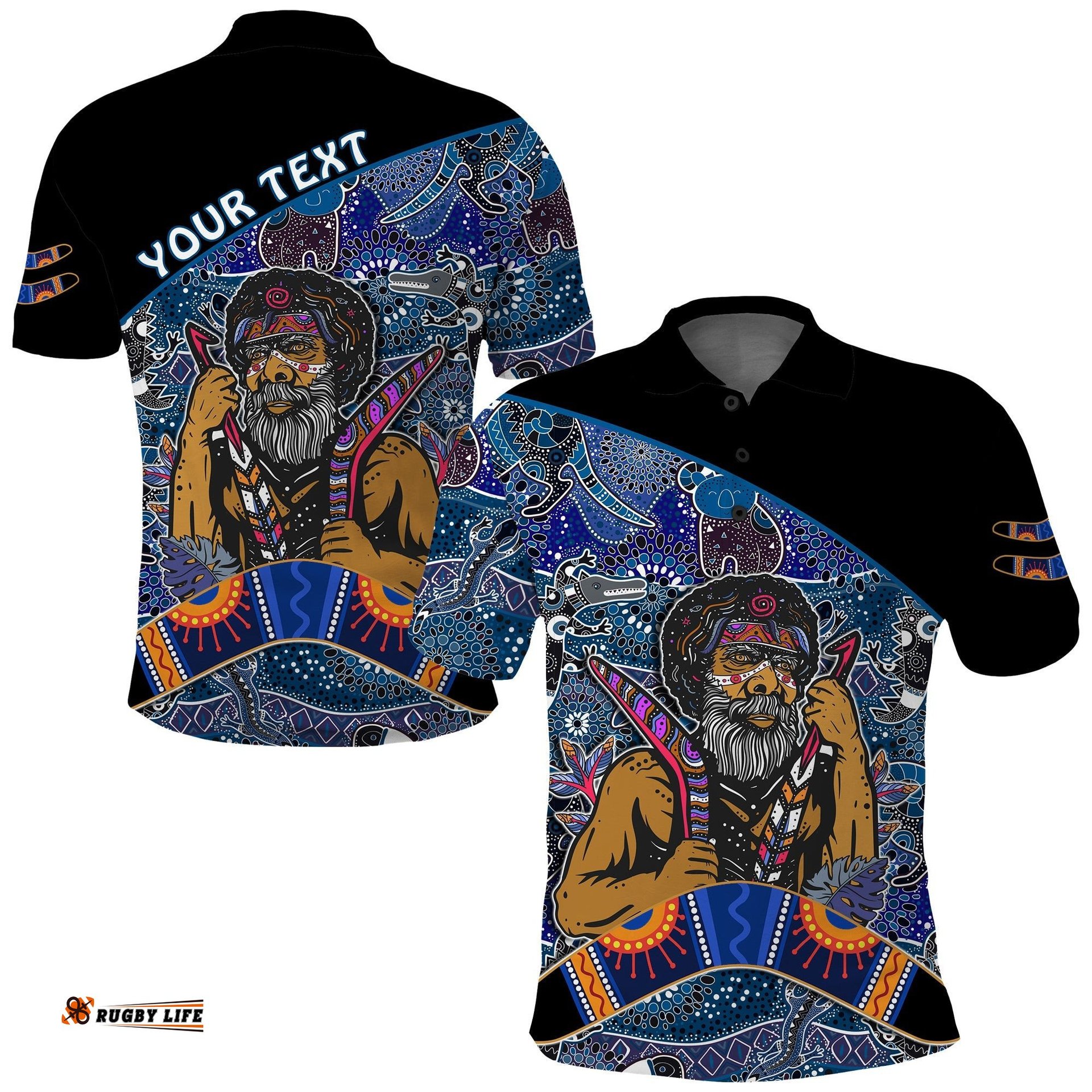 Custom Personalised Australian Boomerang Polo Shirt Indigenous Australia Blue Graceful
