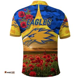 West Coast Eagles ANZAC Polo Shirt Poppy Vibes - Gold
