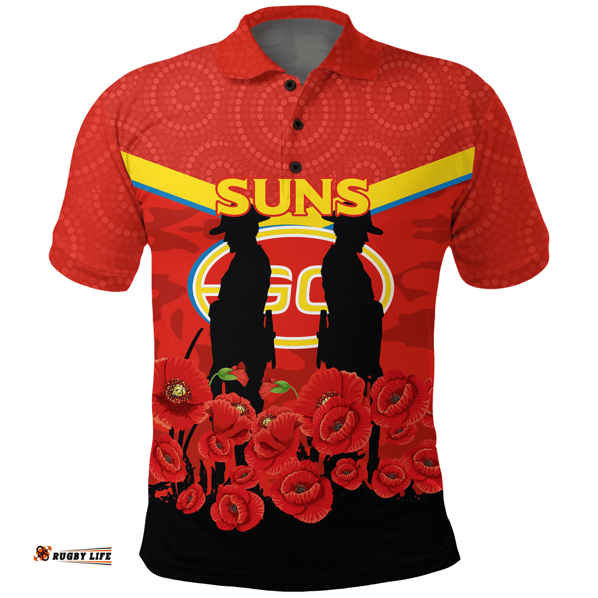 Gold Coast Suns Anzac Day Polo Shirt - Indigenous Art -