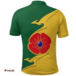Anzac Polo Shirt - Lest We Forget Poppy Map Kangaroo