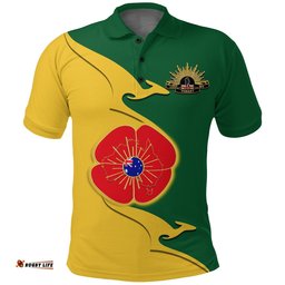 Anzac Polo Shirt - Lest We Forget Poppy Map Kangaroo